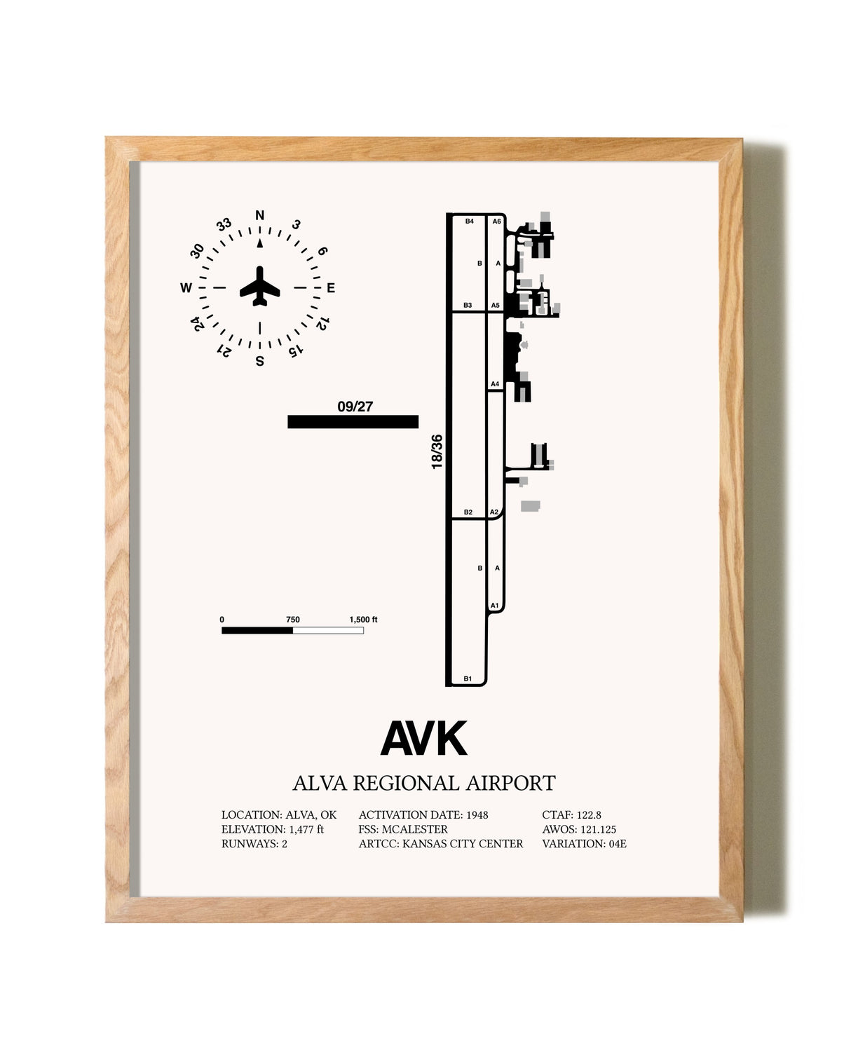 Alva Regional Airport framed print in natural wood frame
