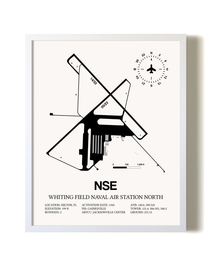 Whiting Field Naval Air Station North airport map poster in oak frame