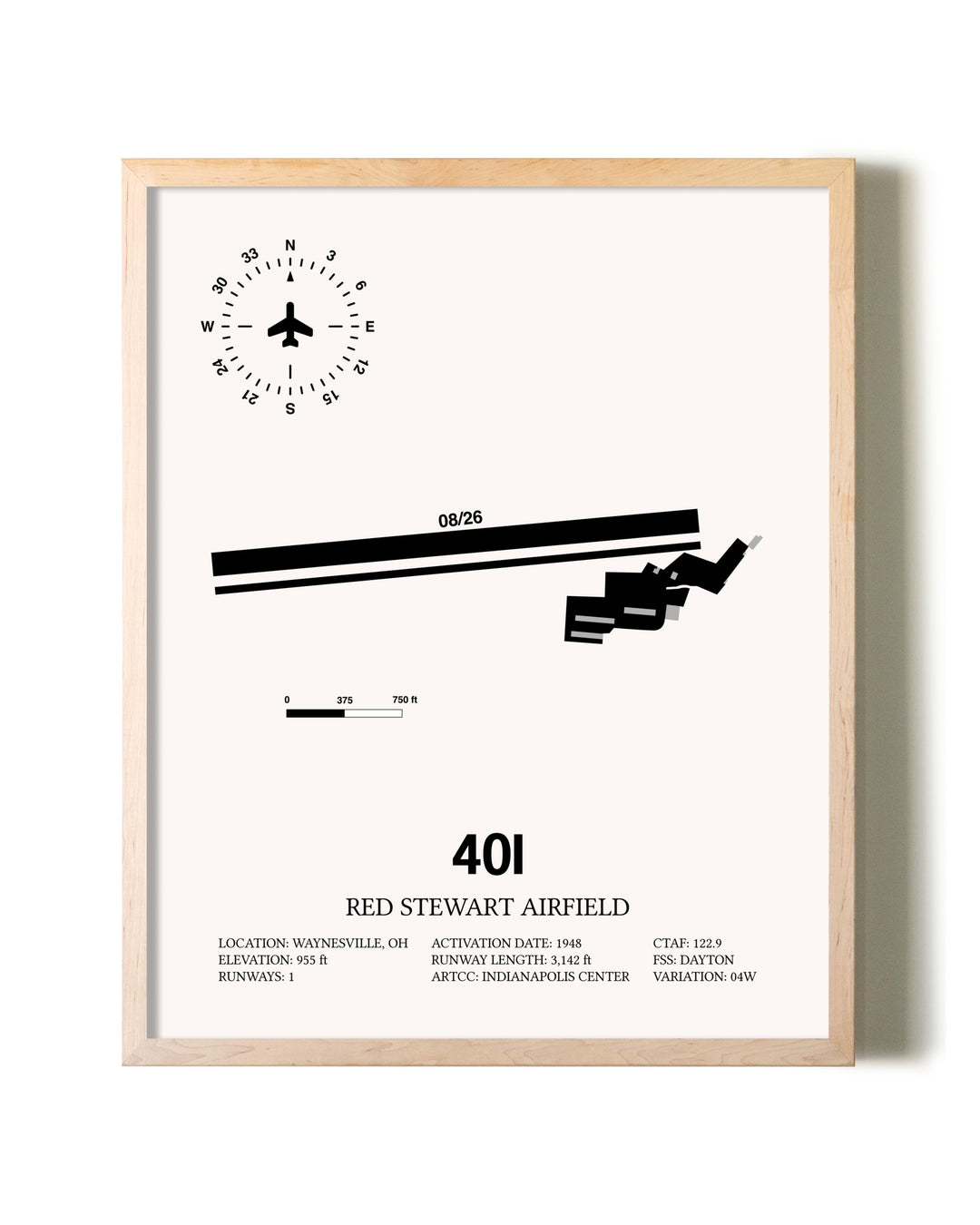 Red Stewart Airfield framed wall art in white frame