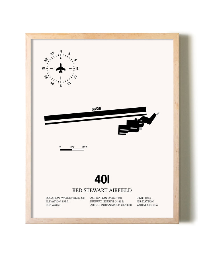Red Stewart Airfield framed wall art in white frame