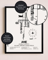 Framed Anoka County/Blaine Airport (Janes Field) layout wall art poster
