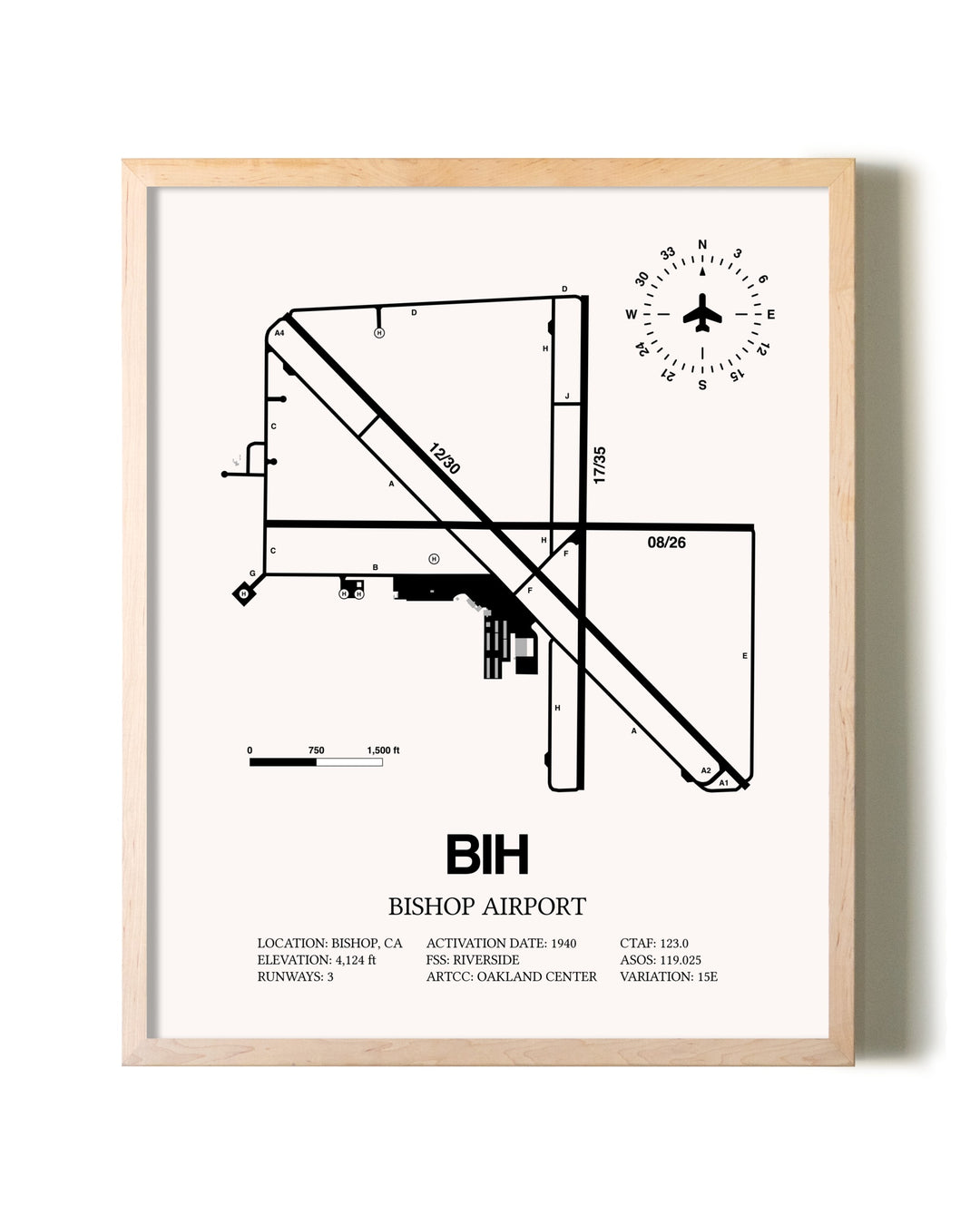 Bishop Airport framed wall art in white frame