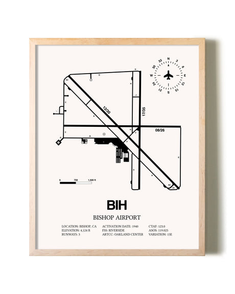 Bishop Airport framed wall art in white frame