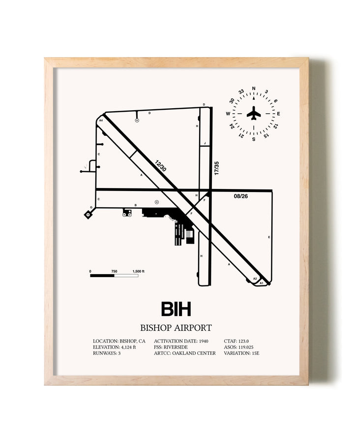 Bishop Airport framed wall art in white frame