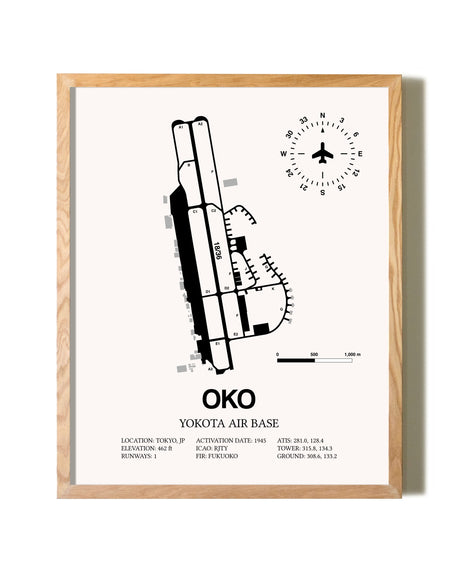 Yokota Air Base framed print in natural wood frame