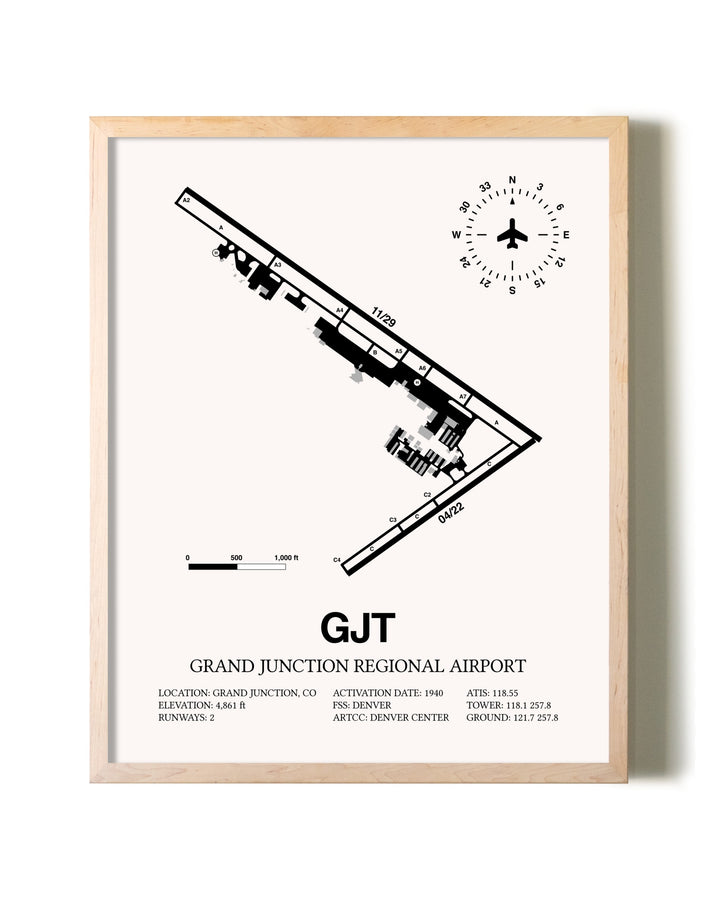 Grand Junction Regional Airport framed wall art in white frame