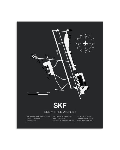 Gray Framed Kelly Field Airport layout wall art poster
