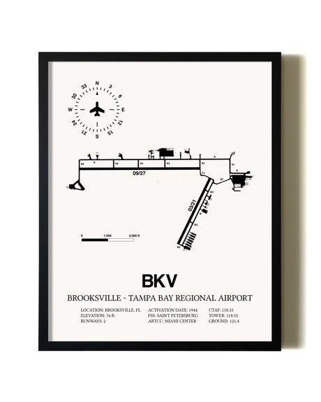 Framed Brooksville-Tampa Bay Regional Airport wall art poster in black frame