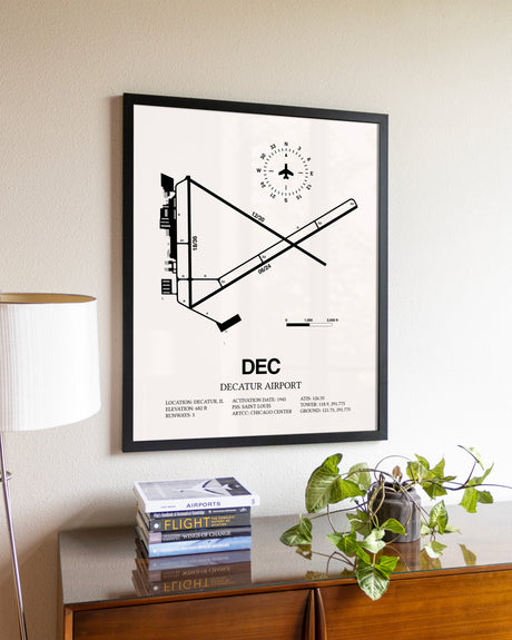 Decatur Airport aviation wall décor in black wood frame