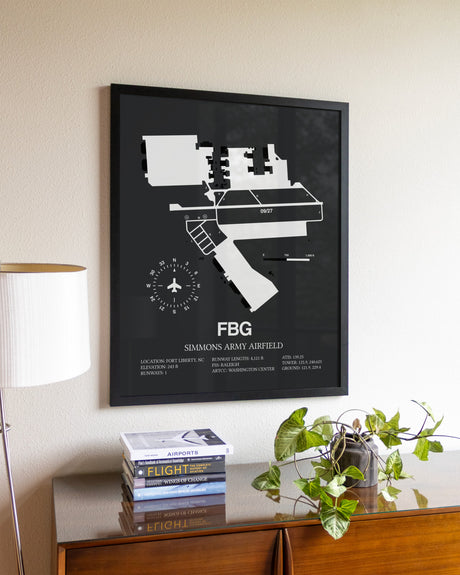 Gray Framed Simmons Army Airfield wall art poster in black frame
