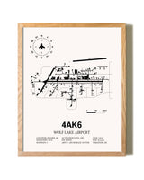 Wolf Lake Airport framed print in natural wood frame