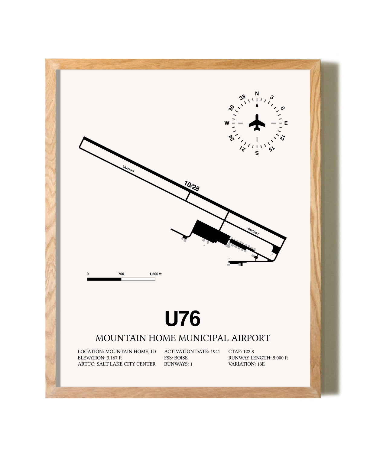 Mountain Home Municipal Airport framed print in natural wood frame
