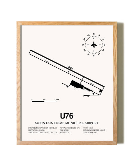 Mountain Home Municipal Airport framed print in natural wood frame