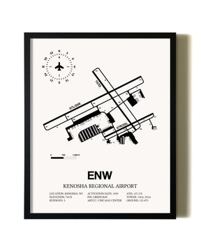 Framed Kenosha Regional Airport wall art poster in black frame