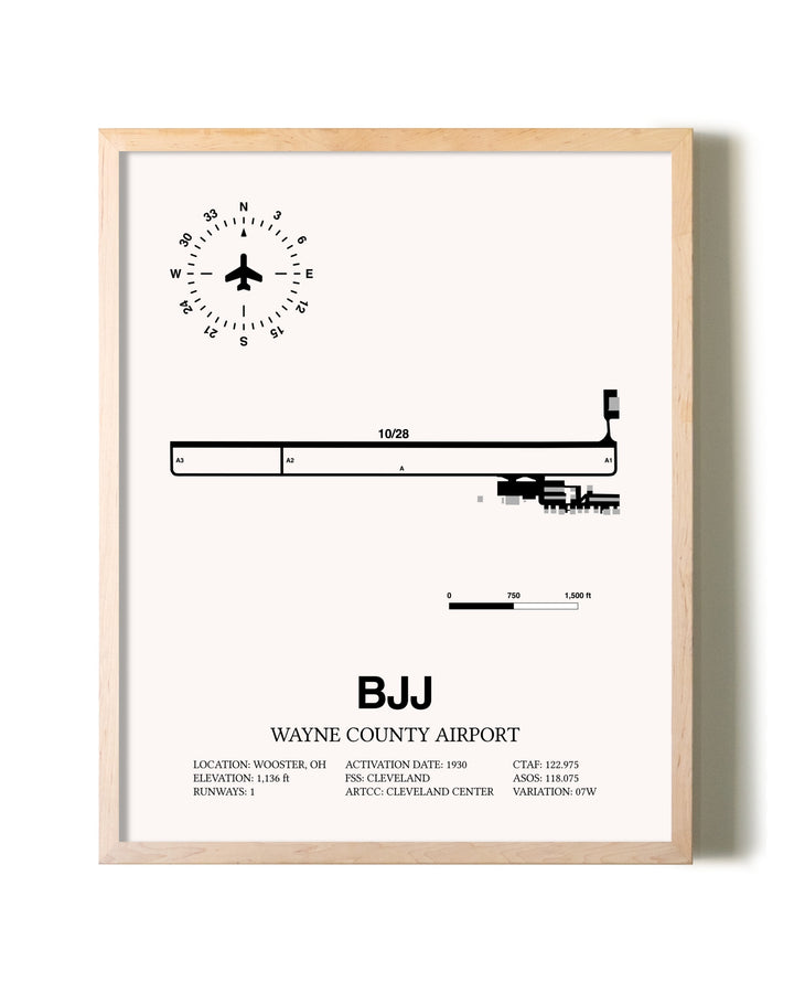 Wayne County Airport framed wall art in white frame