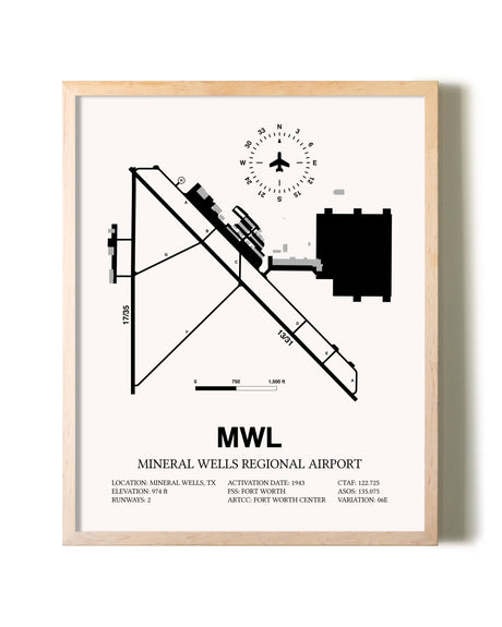 Mineral Wells Regional Airport framed wall art in white frame