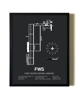 Unframed Fort Worth Spinks Airport map print poster