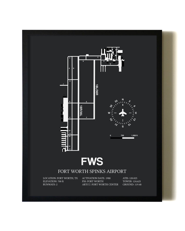Unframed Fort Worth Spinks Airport map print poster