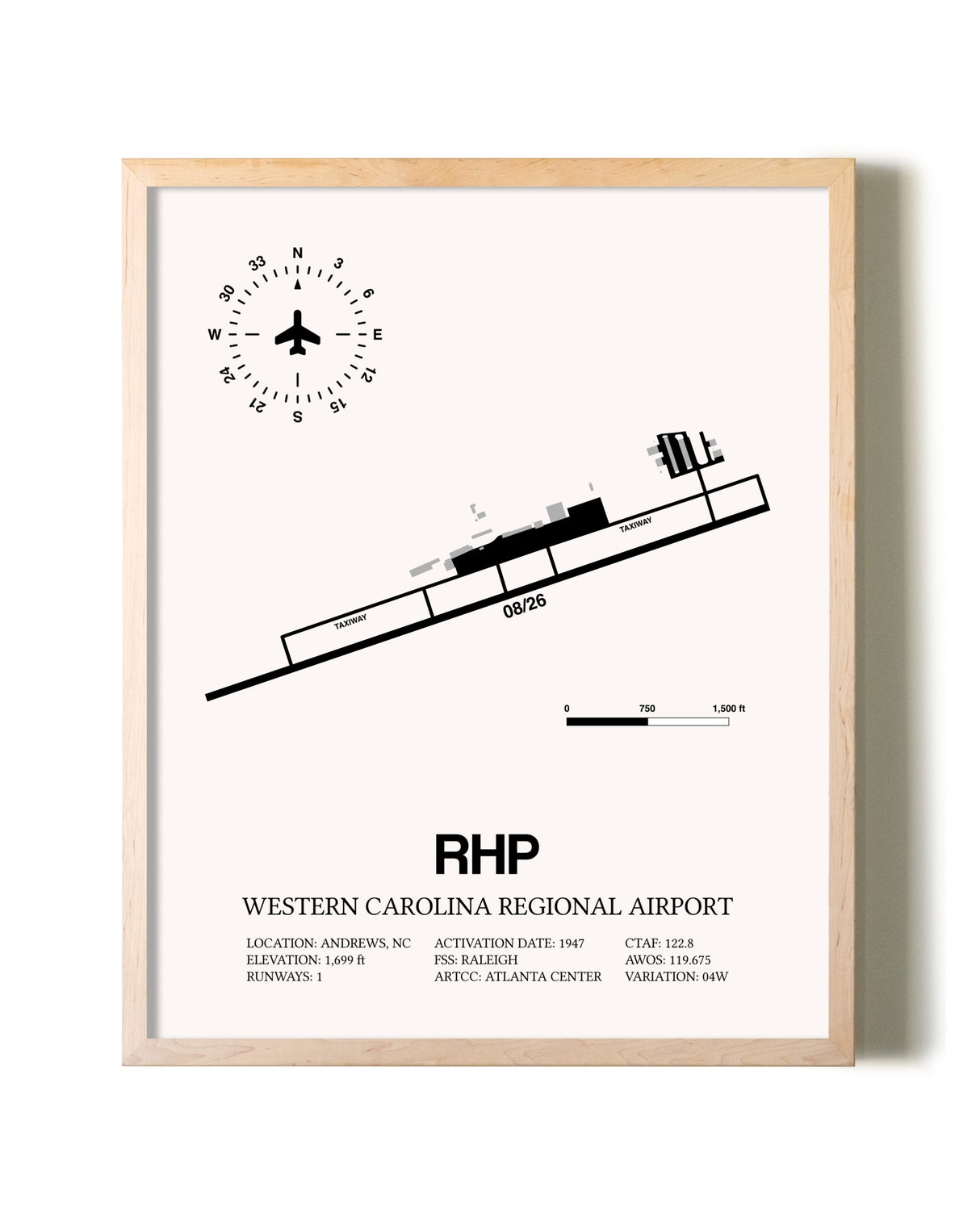 Western Carolina Regional Airport framed wall art in white frame