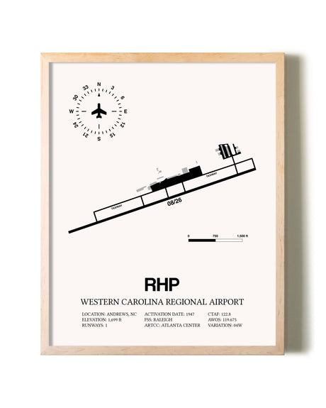 Western Carolina Regional Airport framed wall art in white frame