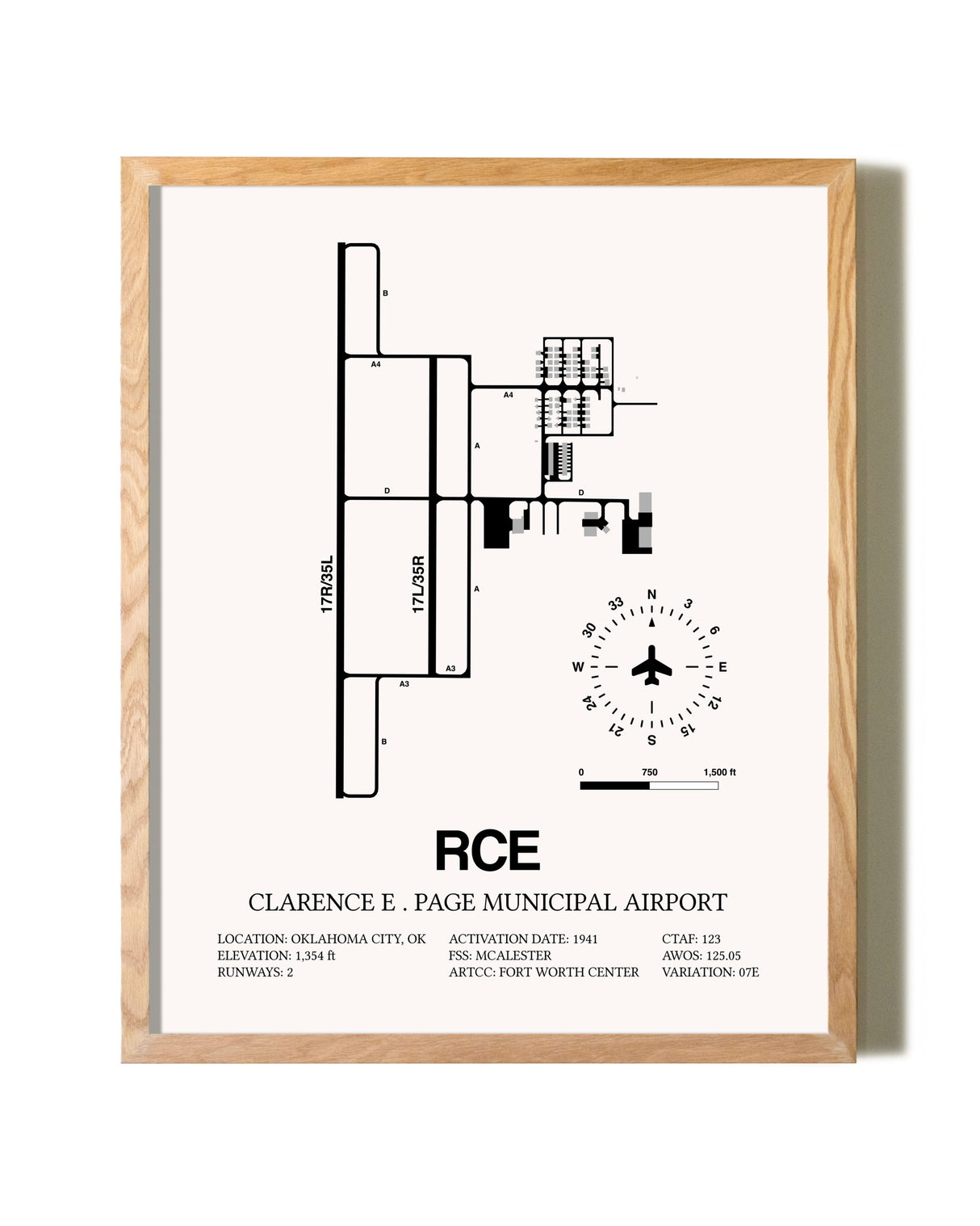 Clarence E. Page Municipal Airport framed print in natural wood frame