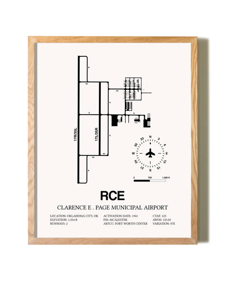Clarence E. Page Municipal Airport framed print in natural wood frame