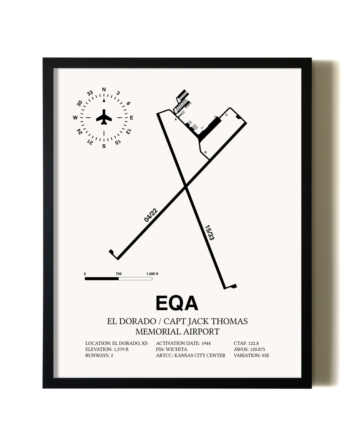 Framed El Dorado / Captain Jack Thomas Memorial Airport wall art poster in black frame
