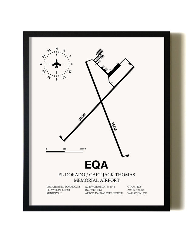 Framed El Dorado / Captain Jack Thomas Memorial Airport wall art poster in black frame