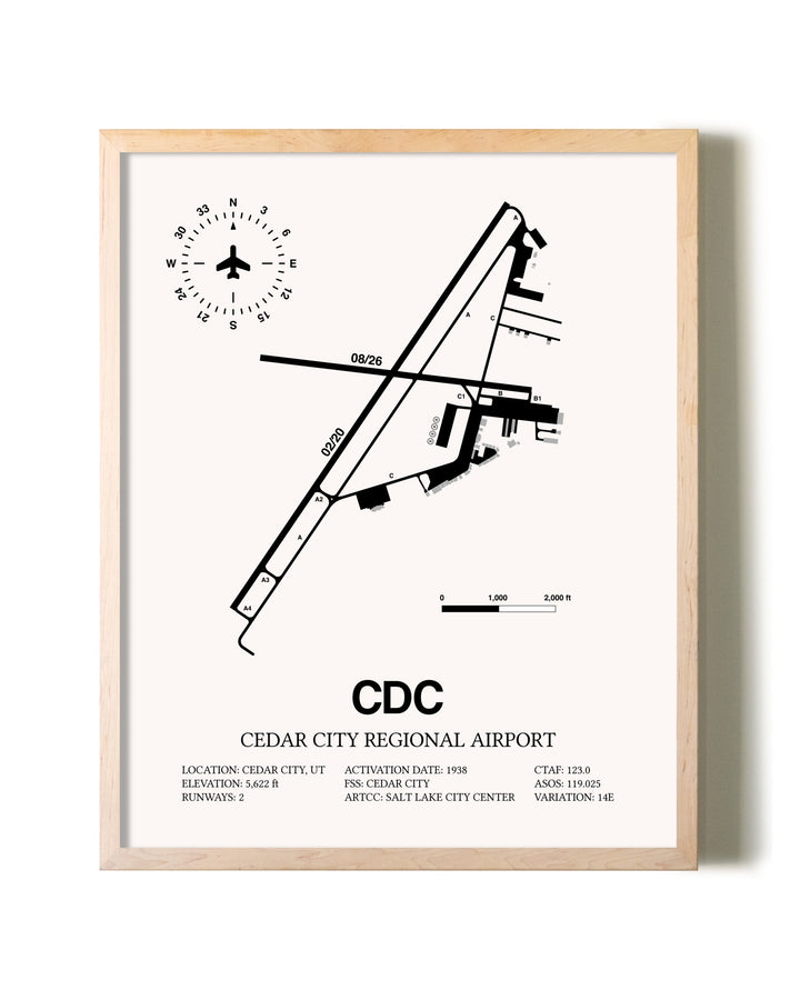 Cedar City Regional Airport framed wall art in white frame