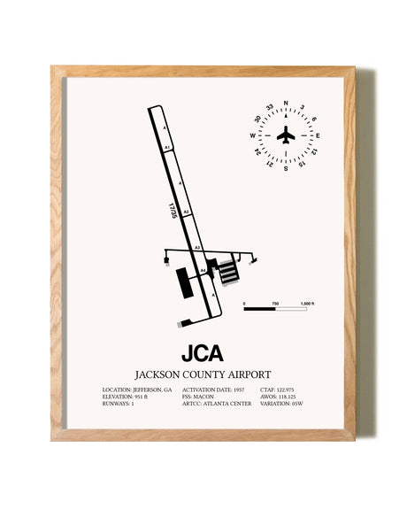 Jackson County Airport framed print in natural wood frame