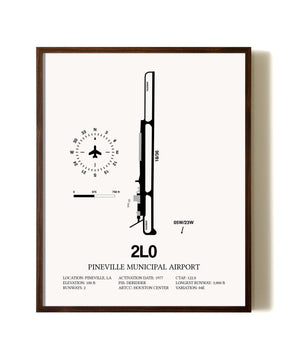 Pineville Municipal Airport aviation print in walnut frame