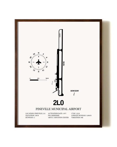 Pineville Municipal Airport aviation print in walnut frame
