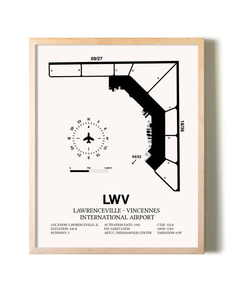 Lawrenceville-Vincennes International Airport framed wall art in white frame