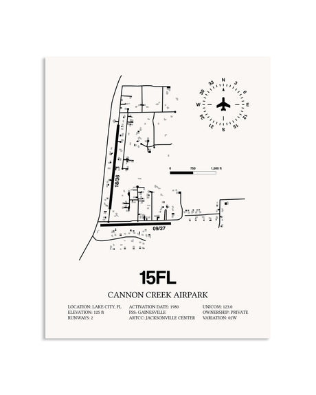 Gray Cannon Creek Airpark framed poster displayed in an airplane hangar