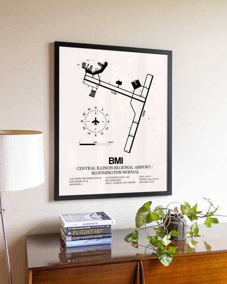 Central Illinois Regional Airport / Bloomington-Normal aviation wall décor in black wood frame