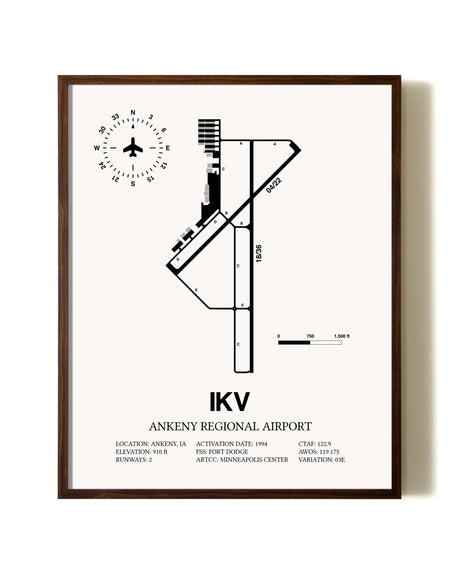 Ankeny Regional Airport aviation print in walnut frame