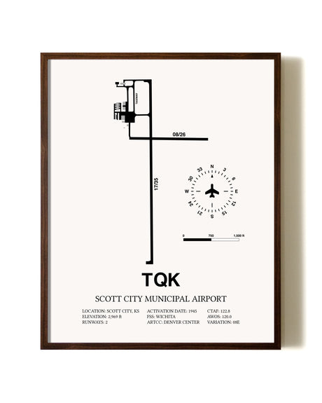 Scott City Municipal Airport aviation print in walnut frame