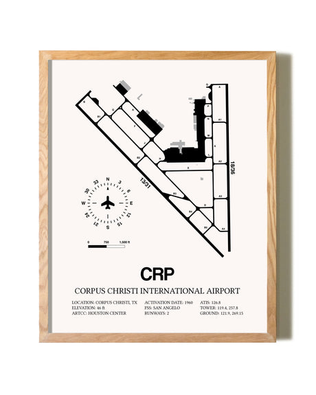 Corpus Christi International Airport framed print in natural wood frame