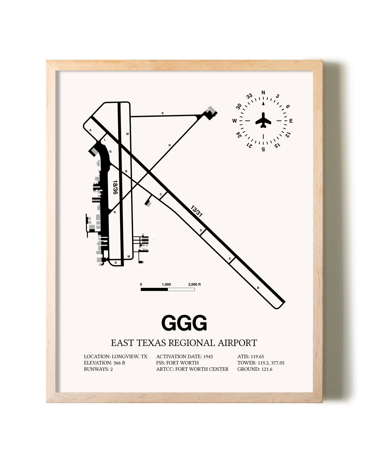 East Texas Regional Airport framed wall art in white frame