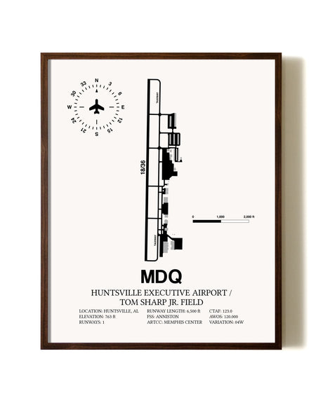 Huntsville Executive Airport / Tom Sharp Jr. Field aviation print in walnut frame