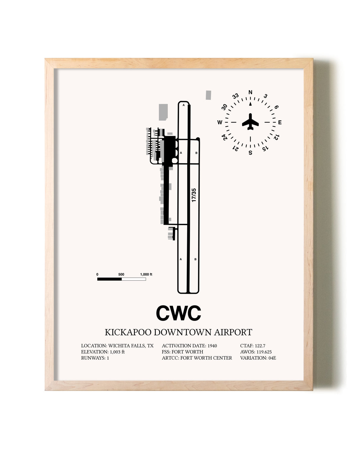 Kickapoo Downtown Airport framed wall art in white frame