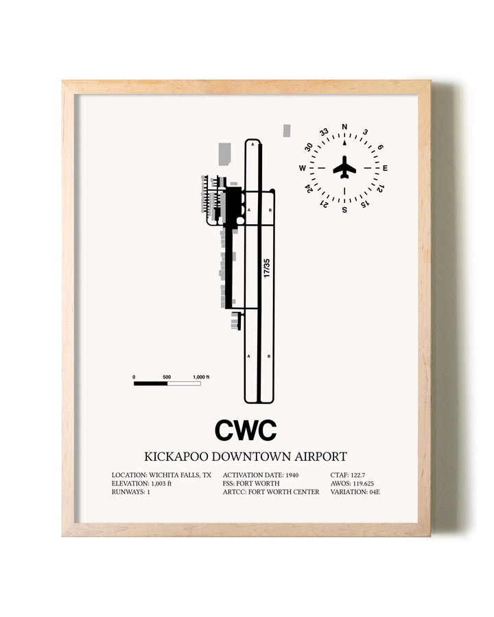 Kickapoo Downtown Airport framed wall art in white frame