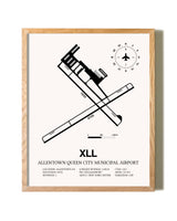 Allentown Queen City Municipal Airport framed print in natural wood frame