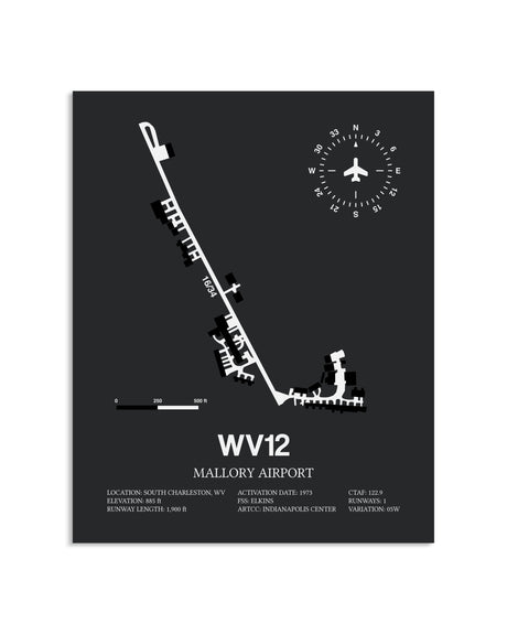 Gray Framed Mallory Airport layout wall art poster