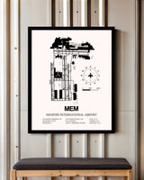 Memphis International Airport framed poster displayed in an airplane hangar