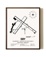 Salisbury-Ocean City Wicomico Regional Airport aviation print in walnut frame