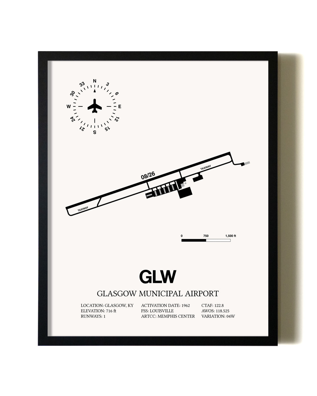 Framed Glasgow Municipal Airport wall art poster in black frame
