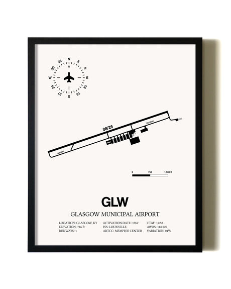 Framed Glasgow Municipal Airport wall art poster in black frame