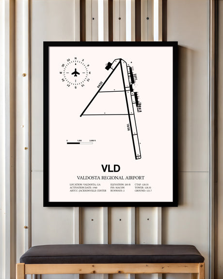 Valdosta Regional Airport framed poster displayed in an airplane hangar