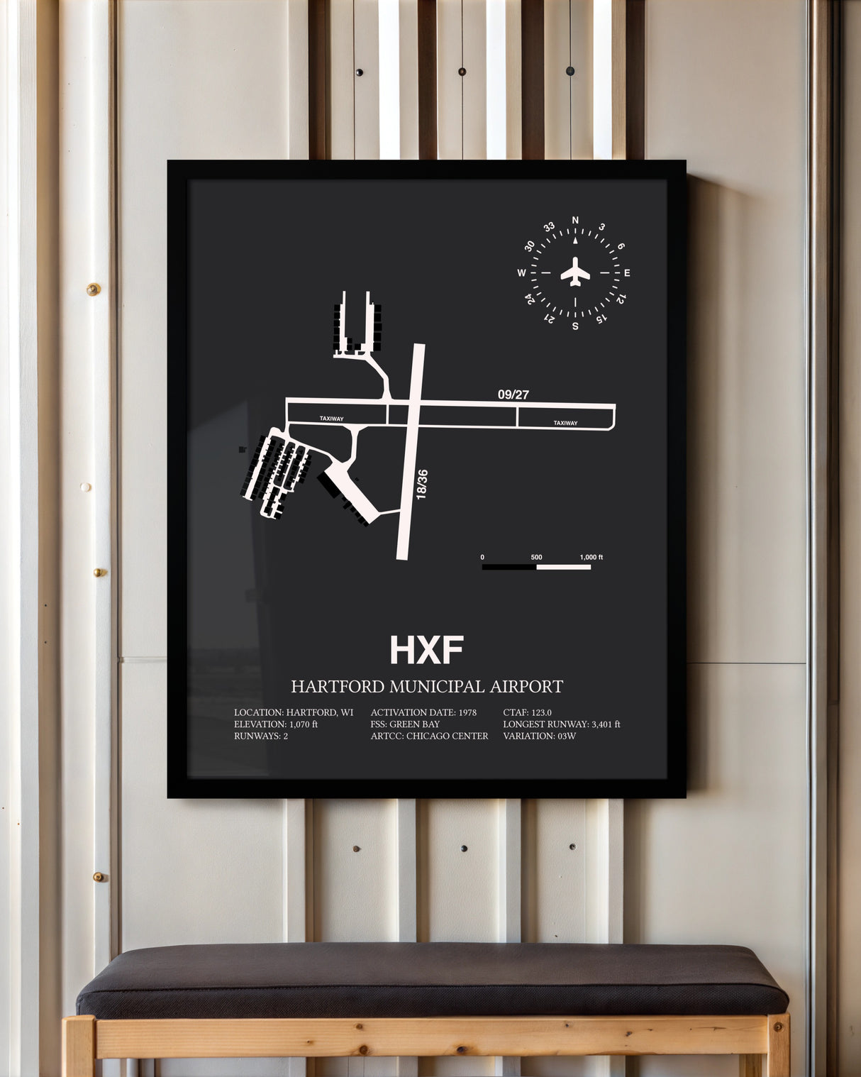 Frame color options for Hartford Municipal Airport Wall Art